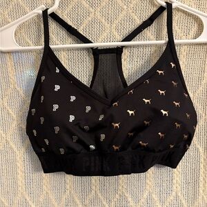 PINK Victoria's Secret Black and Gold Sports Bra